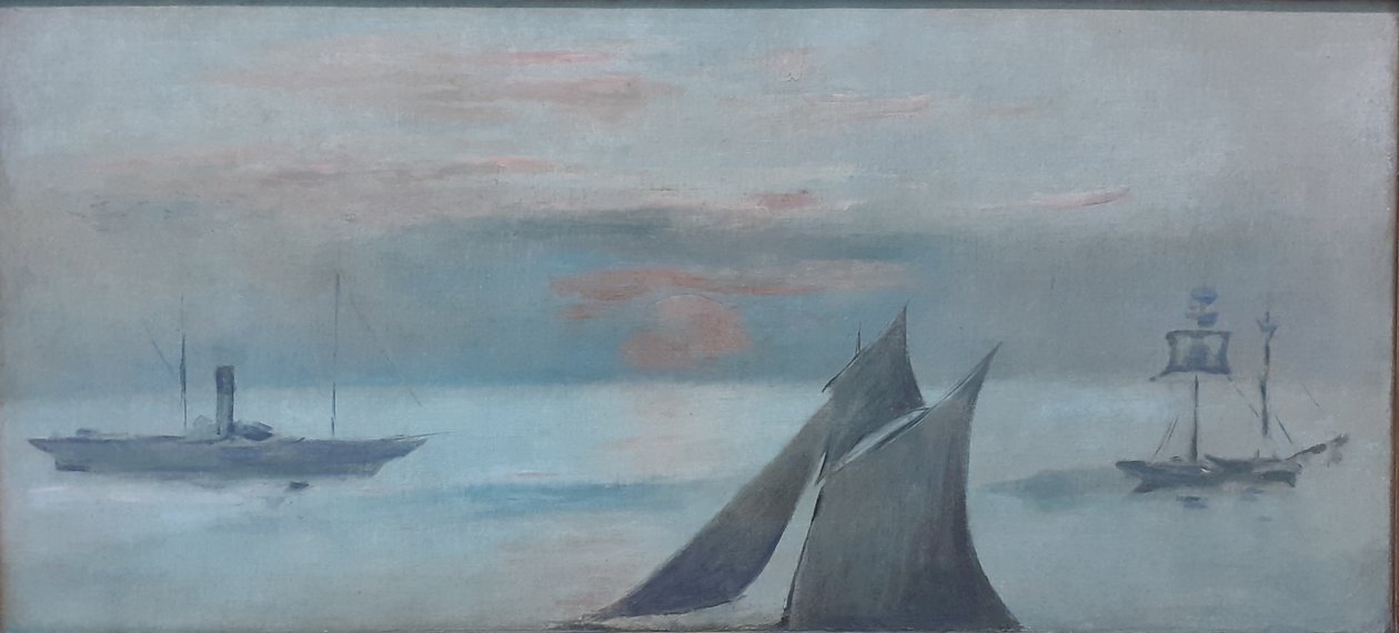 Francouzština: Lodě na moři, zapadající slunce od Édouard Manet