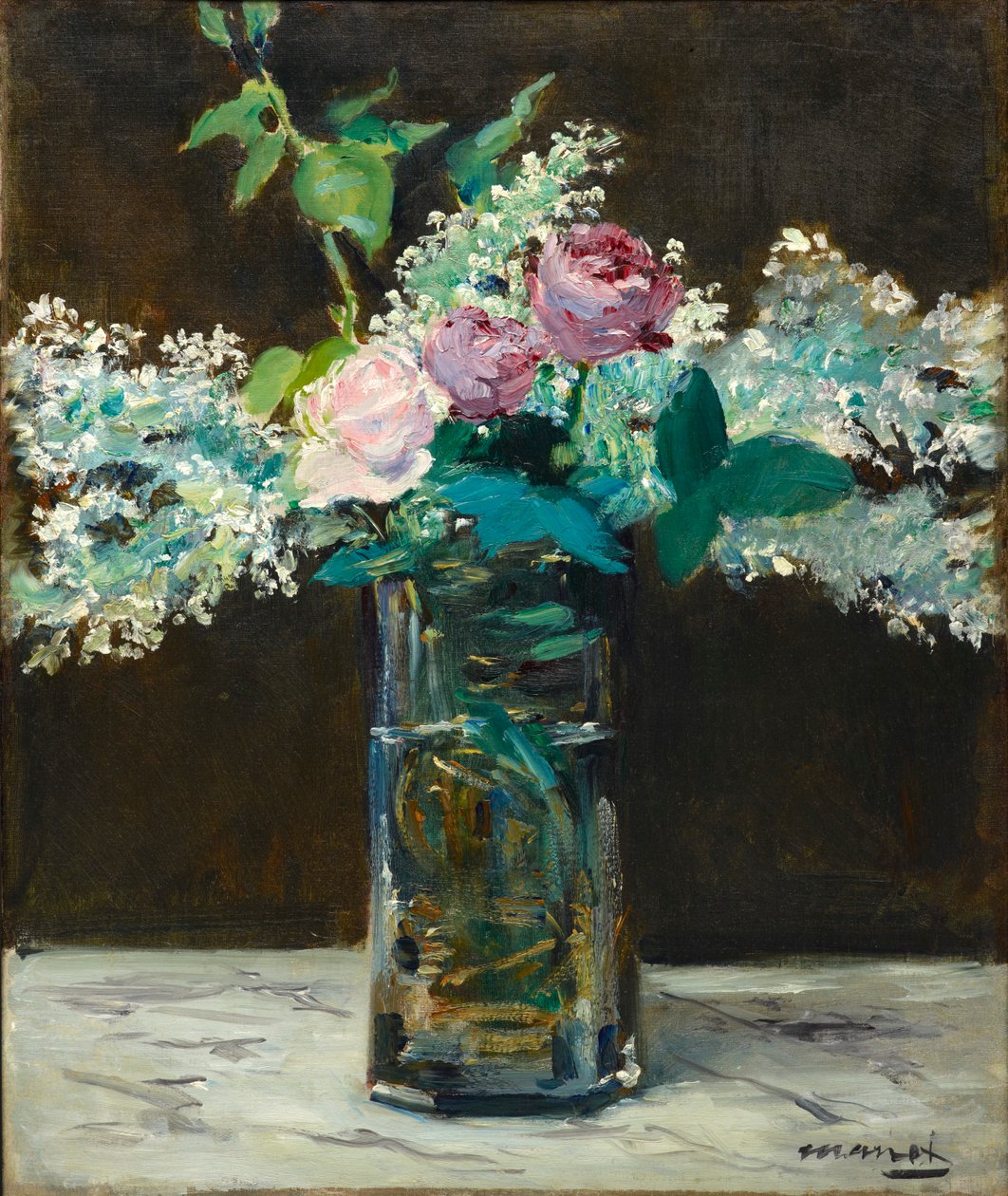 Francouzsky: Vase avec lilas blancs et rosés Váza s bílými šeříky a růžemi od Édouard Manet