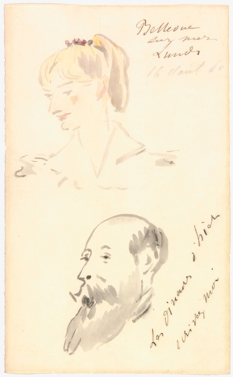 Hlava ženy a hlava vousatého muže od Édouard Manet