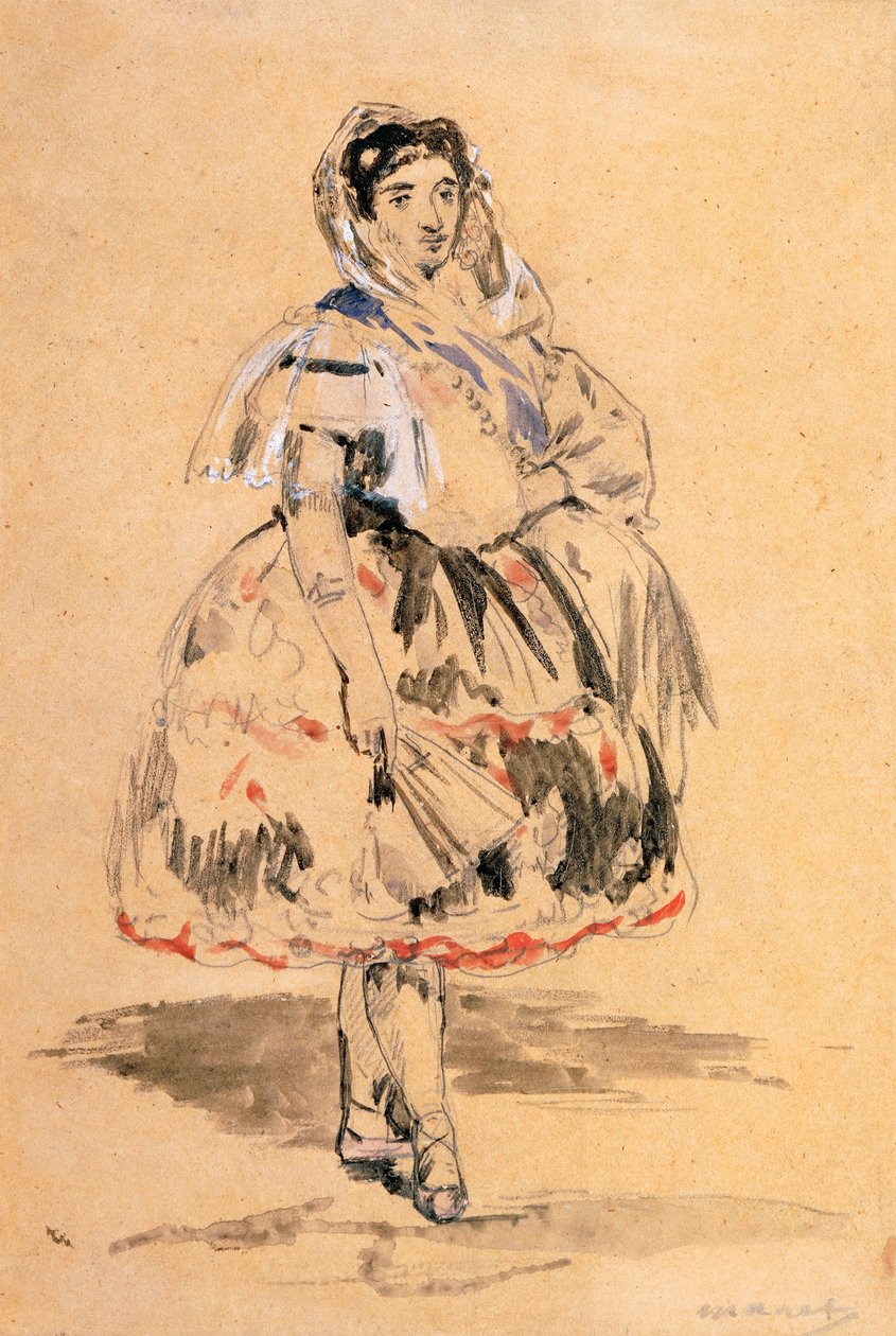 Lola z Valencie (kreslící důl olova, akvarel) od Édouard Manet