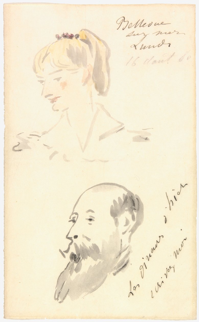 Manet - Hlava ženy a hlava vousatého muže, 1880 od Édouard Manet