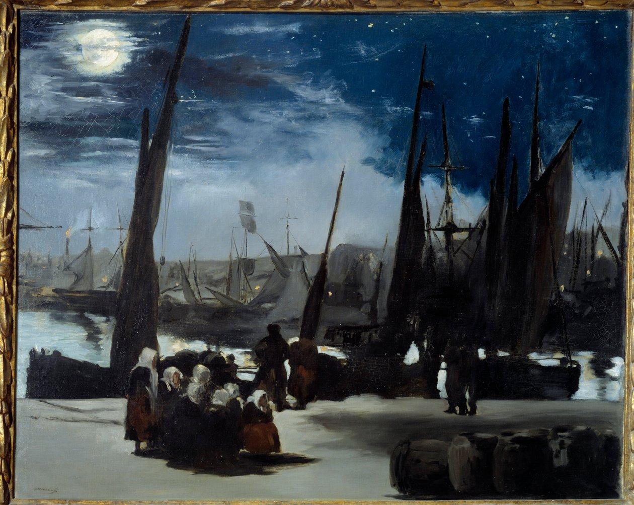 Měsíční svit na přístavu Boulogne Malba Edouarda Maneta (1832-1883) 1869 Sun. 0,82x1,01 m Paříž, musee d