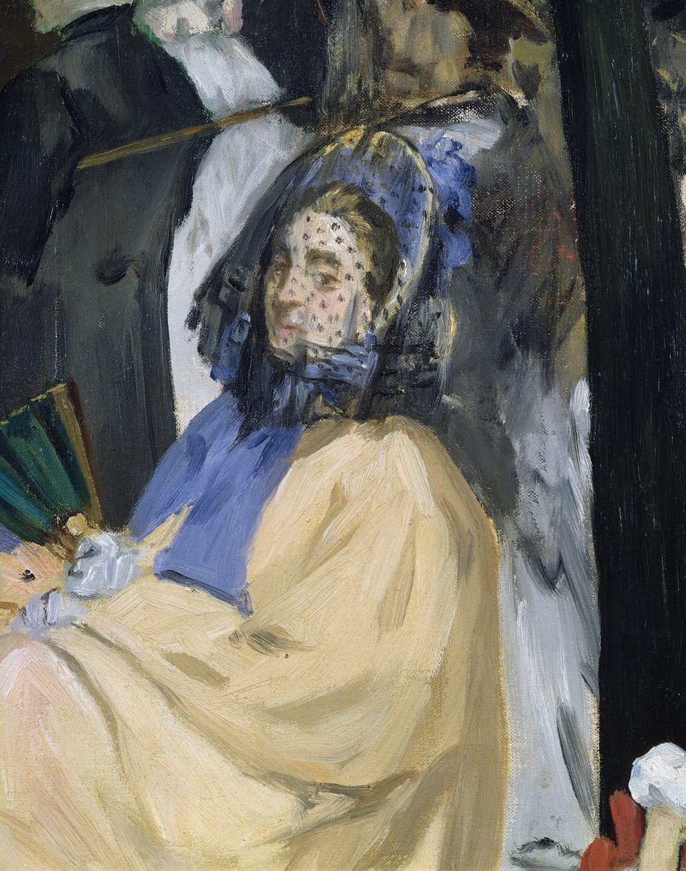 Hudba v zahradách Tuileries, detail zahalené ženy, 1862 detail olej na plátně z 3351 od Édouard Manet