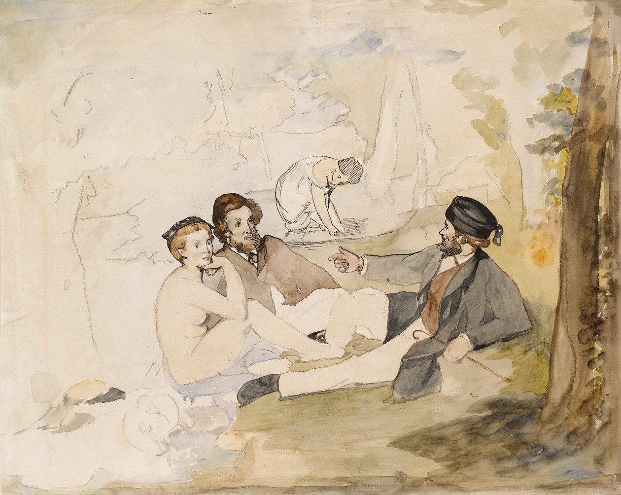 Piknik v dřevěném obědě v trávě, 1862-1863. od Édouard Manet