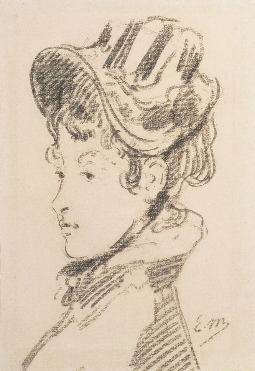 Portrét Madame Jules Guillemet, kolem roku 1880 (černá křída) od Édouard Manet