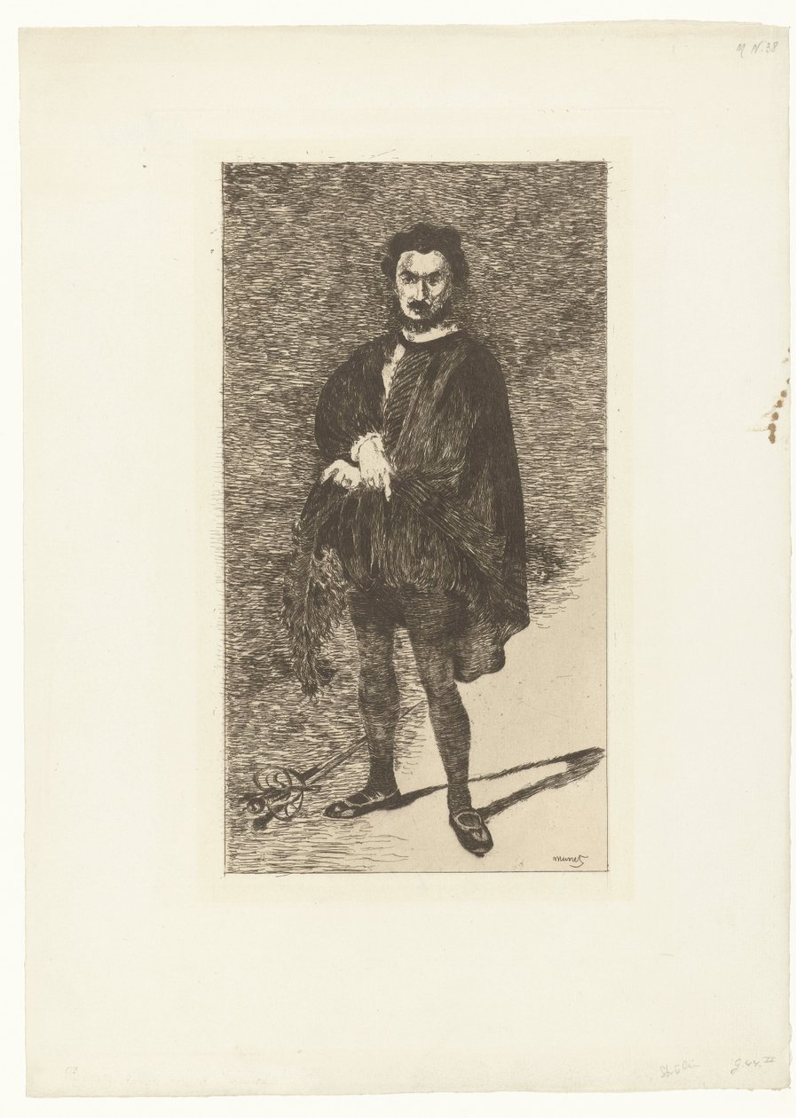 Portret van herec Philibert Rouvière v roli van Hamleta Rouvière jako Hamlet Tragický herec od Édouard Manet