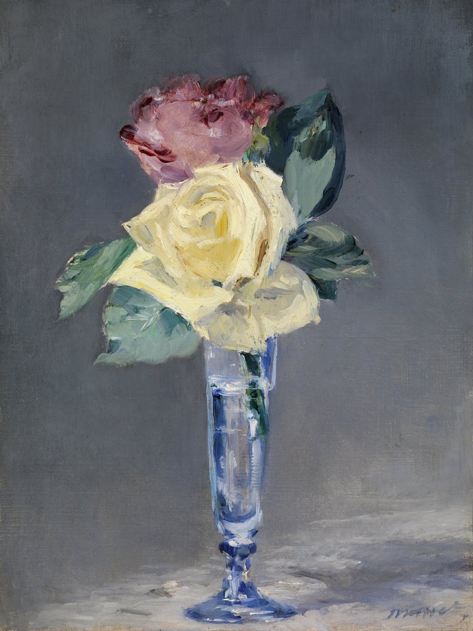 Růže ve sklenici šampaňského, kolem roku 1882 (olej na plátně) od Édouard Manet