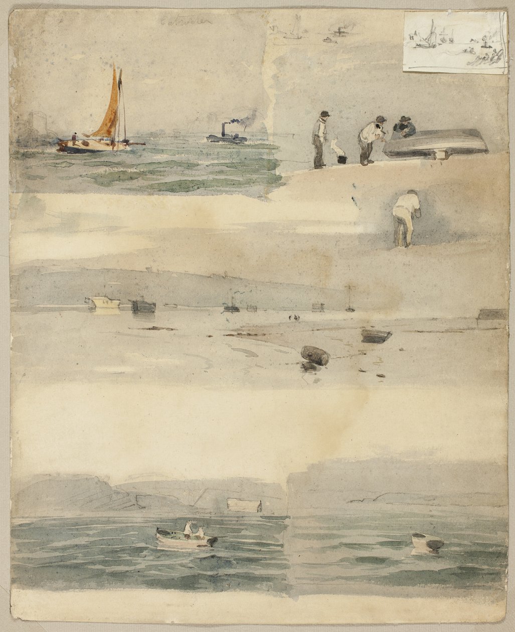 Náčrtky námořních scén (recto); Dva náčrtky: Vedle bouřlivého pobřeží, Pochmurná mořská krajina (2). od Édouard Manet