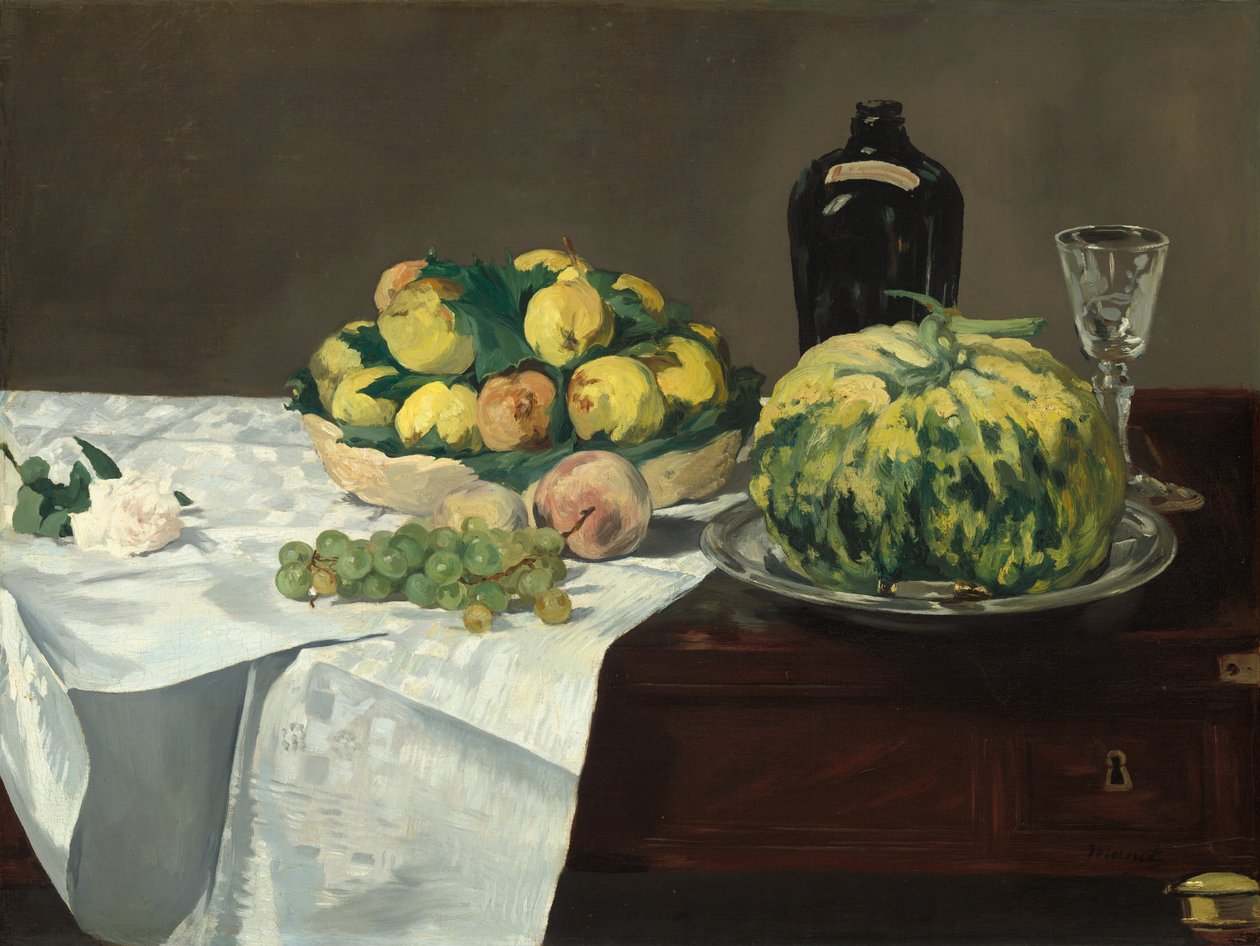 Zátiší s melounem a broskvemi od Édouard Manet