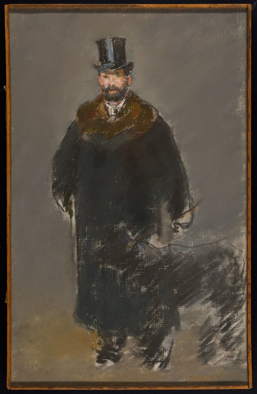 Muž se psem, kolem roku 1882 (pastel na plátně, připravený šedým kvašem) od Édouard Manet