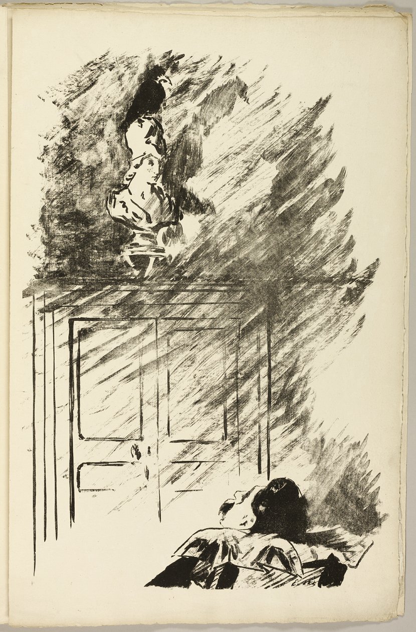 Havran na bustě Pallas ( „Usazený na bustě Pallas...“), z The Raven (Le Corbeau) od Édouard Manet