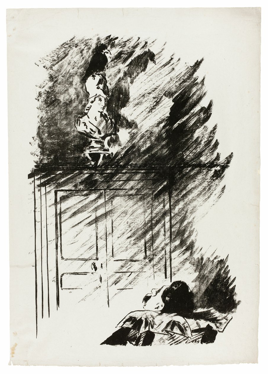Havran na bustě Pallas ( „Usazený na bustě Pallas...“), z The Raven (Le Corbeau) od Édouard Manet