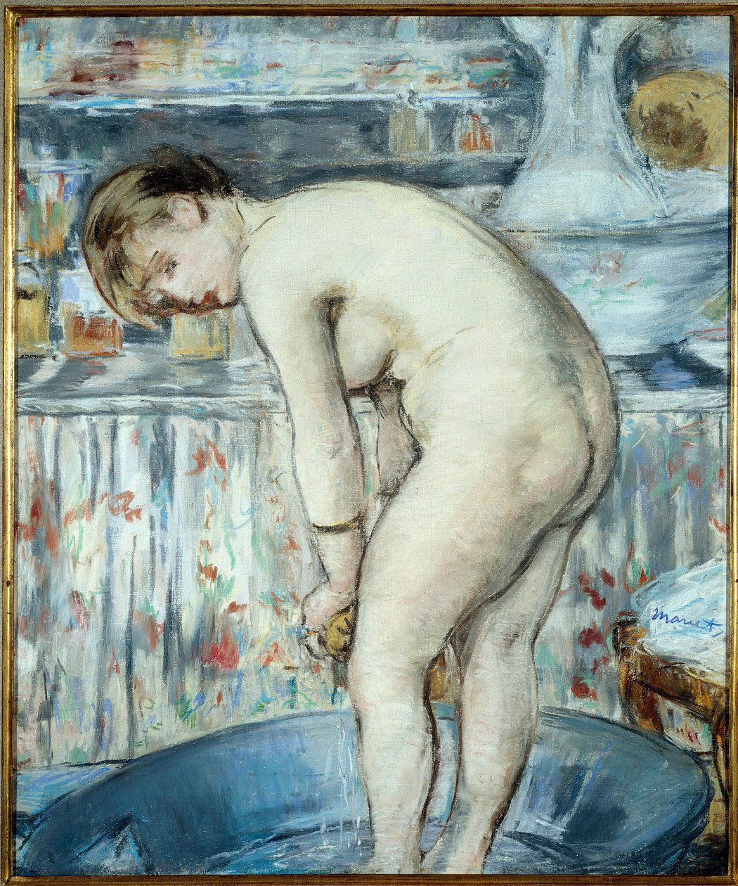 Vana nebo Žena ve vaně. Žena s nohama v umyvadle si dělá záchod. Pastelový obraz od Edouarda Maneta (1832-1883) Dim 0,54 x 0,45 od Édouard Manet