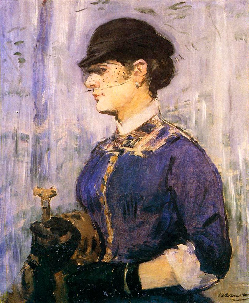Mladá žena s modrým topem a malým černým kloboukem, 1877 od Édouard Manet