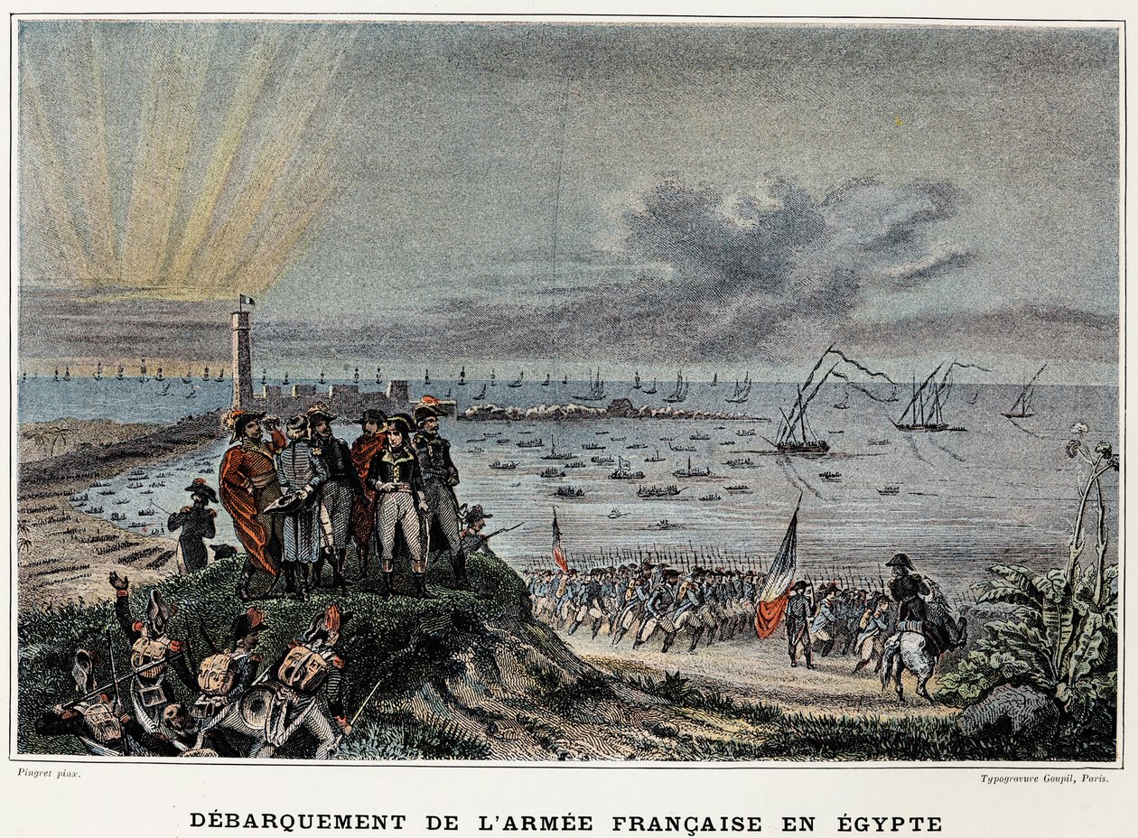 Vylodění francouzské armády v Egyptě - v „“ Victoires et Conquêtes des Armees Francaises“, Paříž, n.d. od Edouard Pingret