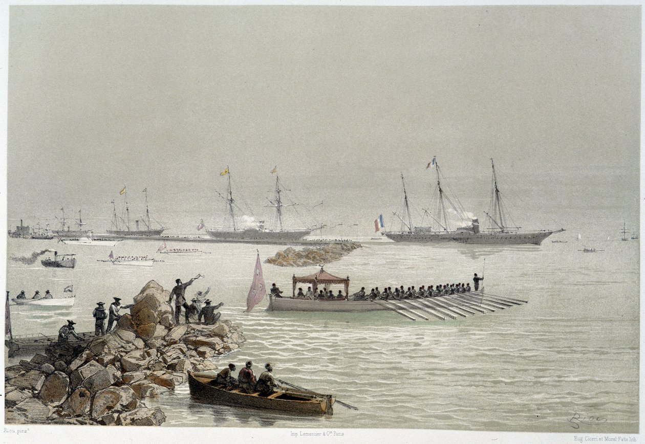 Příjezd panovníků do Suezu v „“ Inaugurace Suezského průplavu G. Nicole. 1869 od Edouard Riou