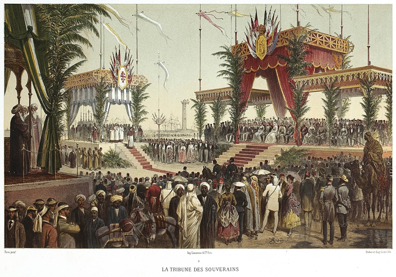 Suezský průplav. Tribuna panovníků, 1869. od Edouard Riou