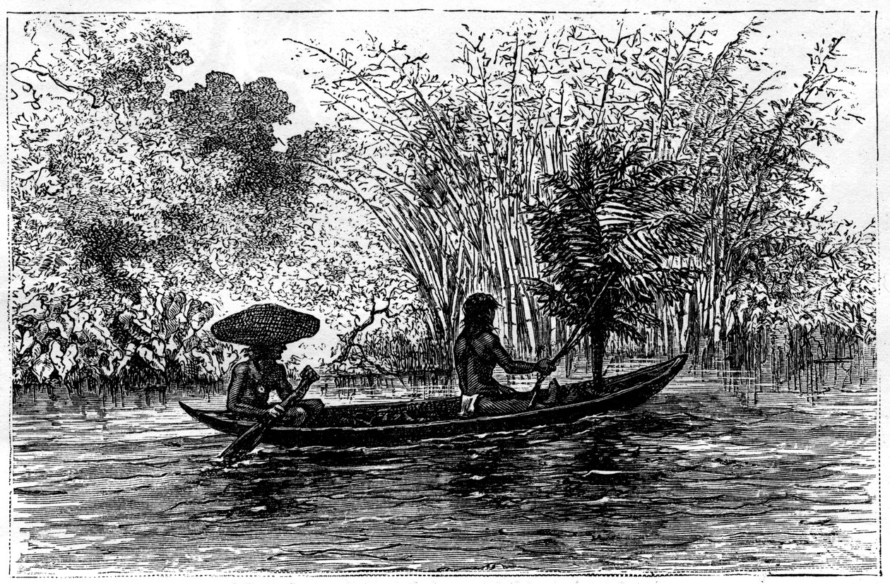 Dugout v řece Essequibo, Guyana, 19. století od Edouard Riou
