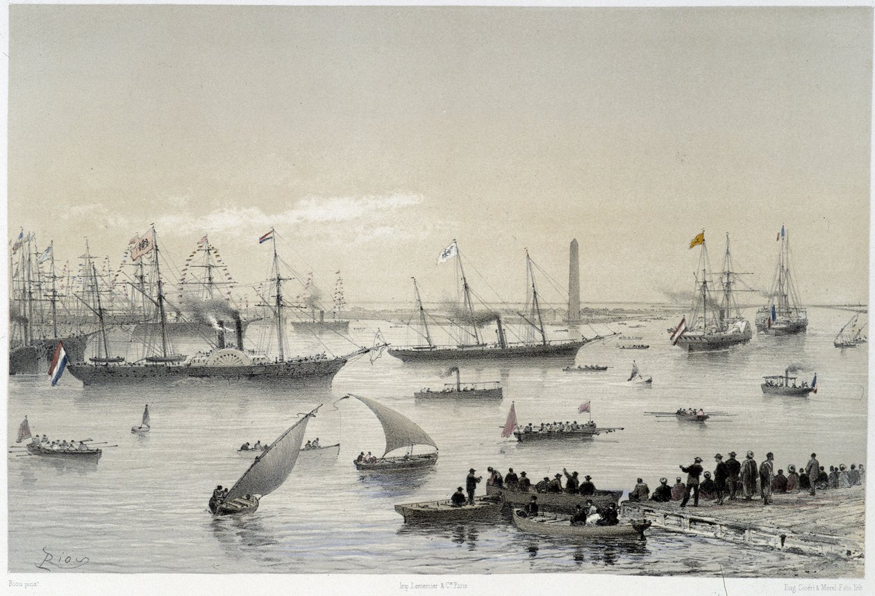 Vstup panovníka do Suezského průplavu v Port Said v „“ Inaugurace Suezského průplavu G. Nicole. 1869 od Edouard Riou