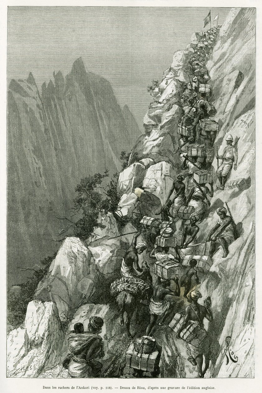 Ve skalách Ankori. Rytina od Riou, pro ilustraci příběhu Dans les tenebres de l