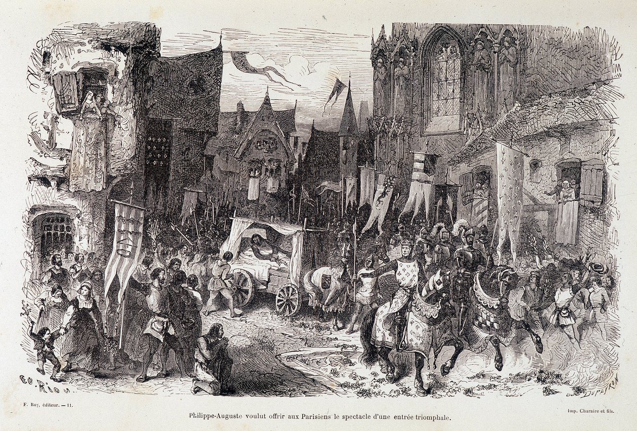 Philippe Auguste (Philippe-Auguste) chtěl nabídnout Pařížanům podívanou na triumfální start. sd. 12. století od Edouard Riou