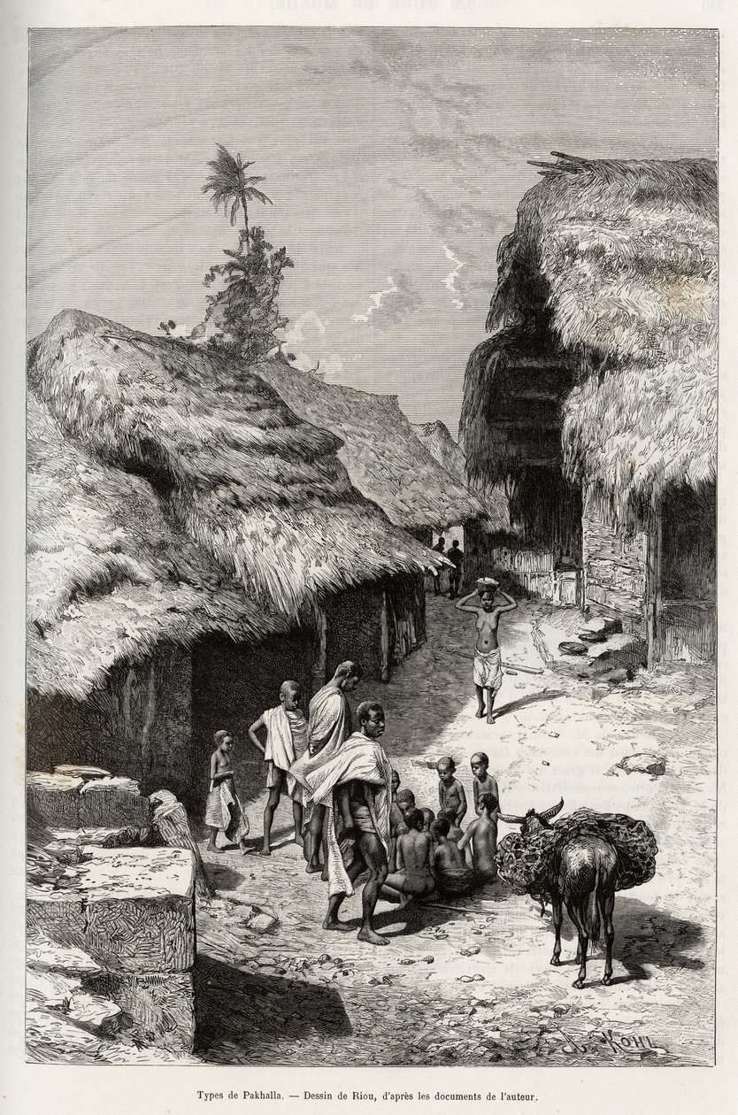 Druhy Pakhala (Pobřeží slonoviny). Rytina Riou pro ilustraci příběhu „“ Z Nigeru do Guinejského zálivu““ od kapitána Louise Gustava Bingera (1856–1936), v letech 1887–1889, v Le tour du monde, nouveau journal des voyages, pod vedením Edouard Cha od Edouard Riou