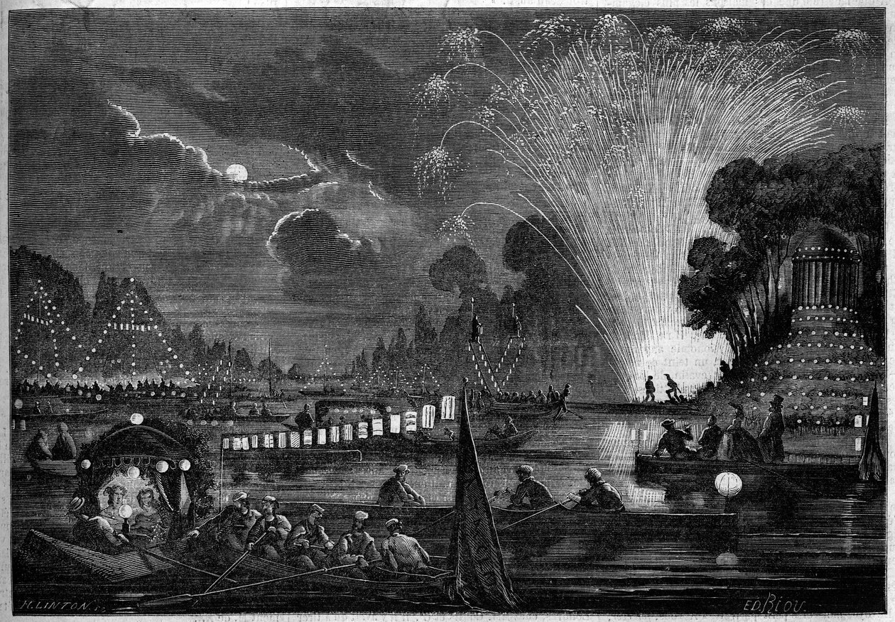 Benátský festival v Neuilly ve prospěch chudých v roce 1858. Rytina Riou v „“Le Monde Illustré““ č. 77 ze dne 2. října 1858. od Edouard Riou