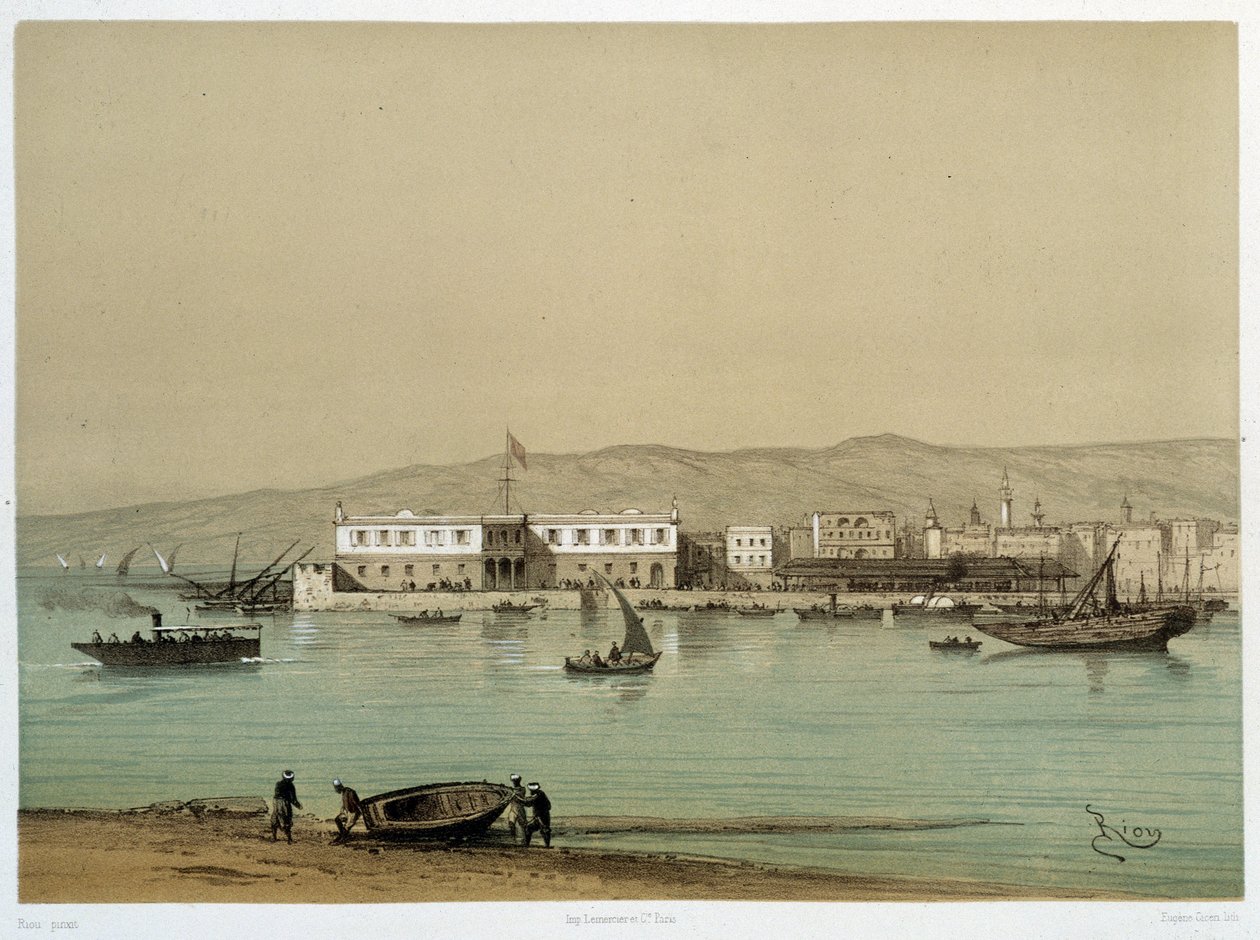Pohled na kanál v „“ Inaugurace Canal de Suez od G. Nicole. 1869 od Edouard Riou
