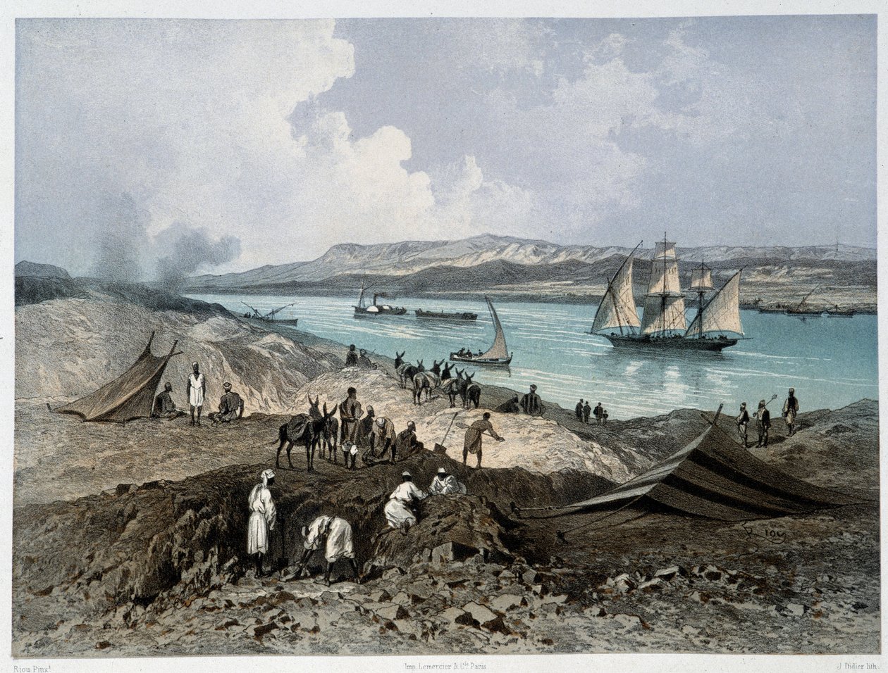 Pohled na kanál v „“ Inaugurace Suezského průplavu od G. Nicole. 1869 od Edouard Riou