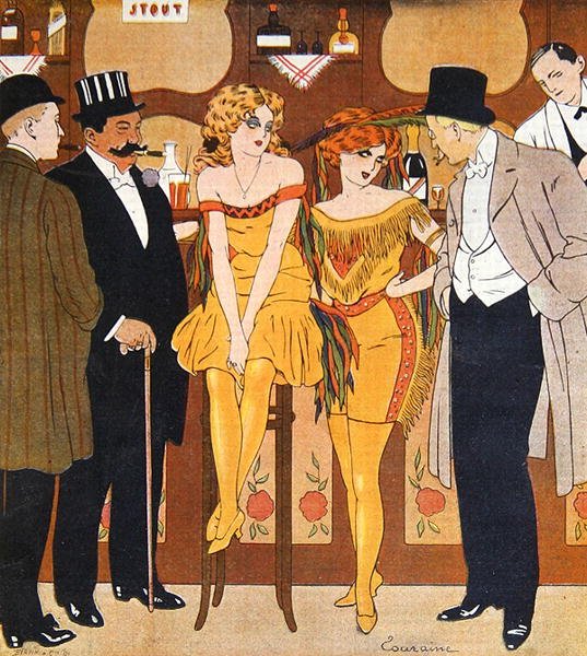 Karikatura prostitutek se svými klienty, z 