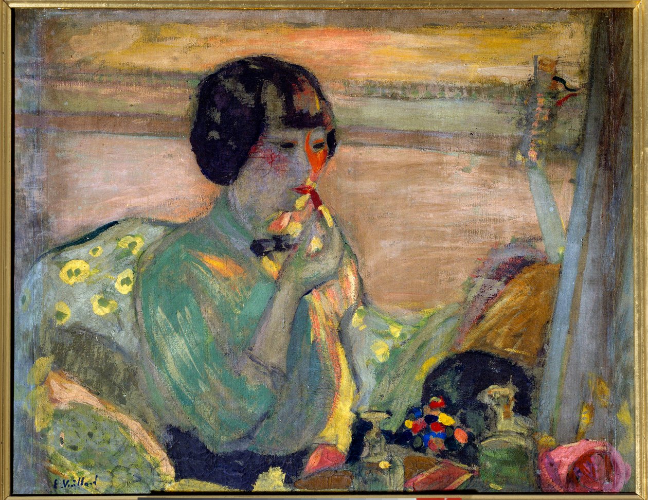 Francouzská komička Marthe Mellot (1870-1947) nalíčená, 20. století. Paříž, komedie z Champs Elysees (olej na plátně) od Edouard Vuillard