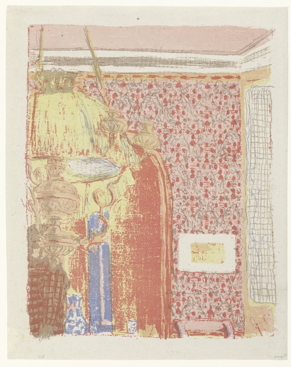 Interiér staví roze svítidlo do lampy Interiér s růžovými závěsy Landschappen v interiérech (název série) Krajiny a interiéry (název série) od Edouard Vuillard