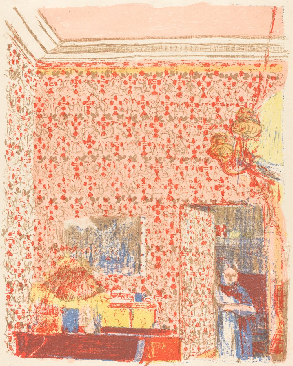 Interiér s růžovou tapetou I Interieur aux tentures roses I, c. 1896 publikováno 1899. od Edouard Vuillard