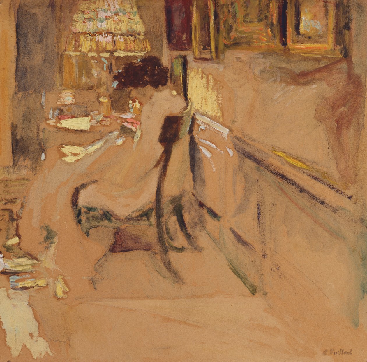 Madam Hessel Šití pod lampou, kolem roku 1905 od Edouard Vuillard