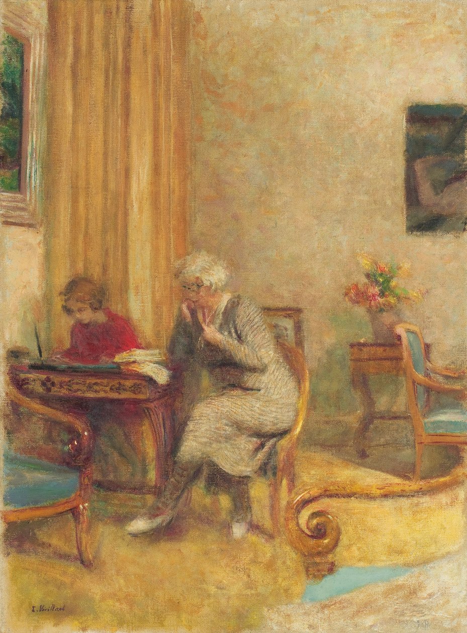 Madam Hesselová a Lulu v Malém salonku Clayes; Madame Hessel a Lulu v malém salonu Les Clayes, kolem 1934-1935 od Edouard Vuillard