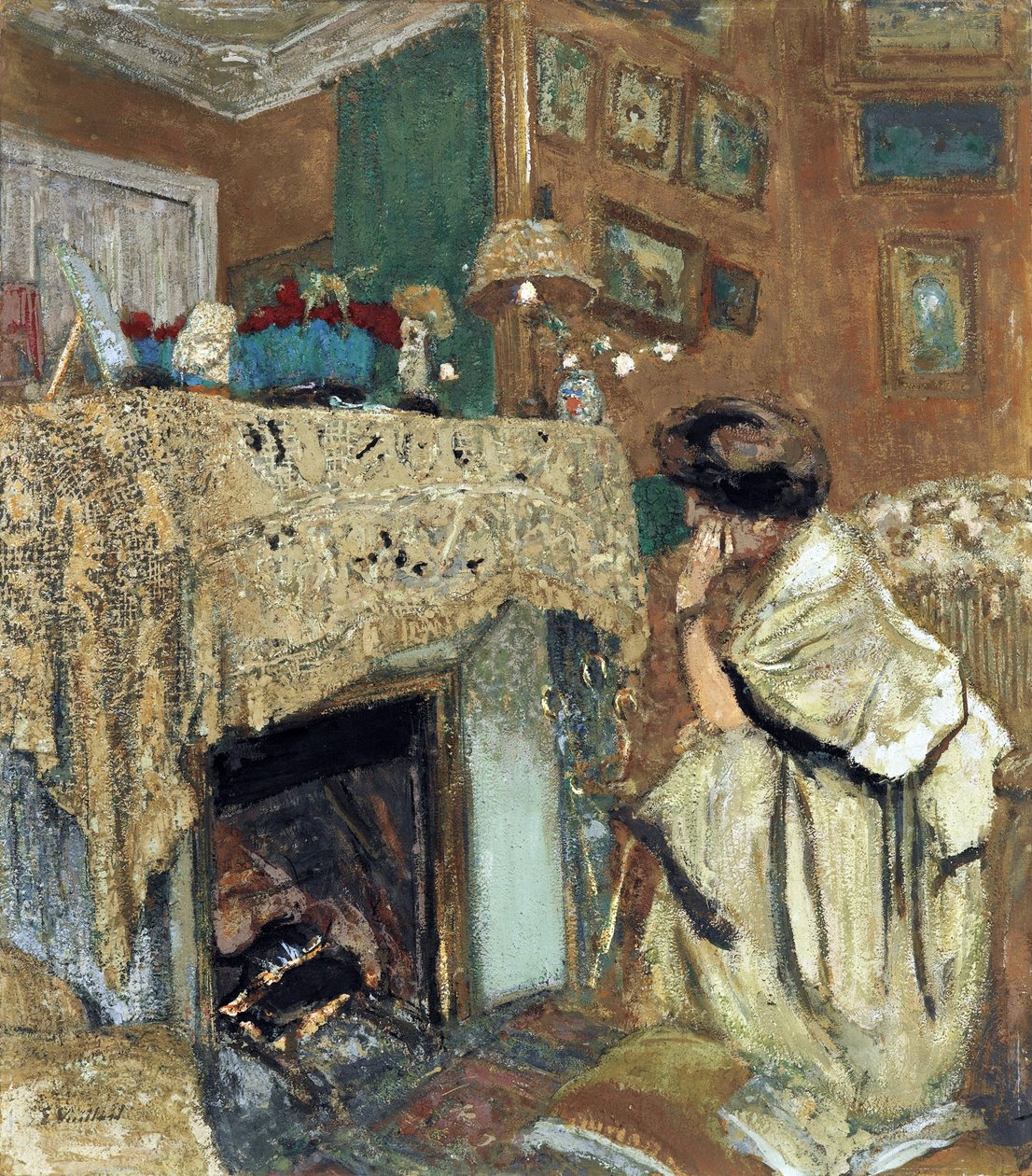 Madame Hessel (Lucy Hessell) u krbu - obraz Vuillard, Edouard (1868-1940) od Edouard Vuillard