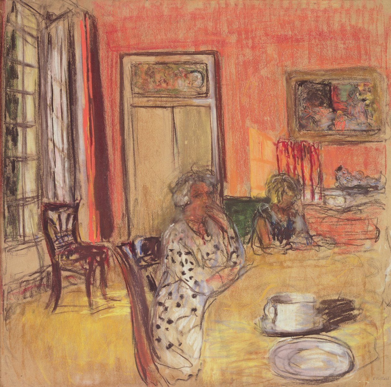 Madame Hessel a Lulu v jídelně v Château des Clayes, kolem roku 1935-38 od Edouard Vuillard