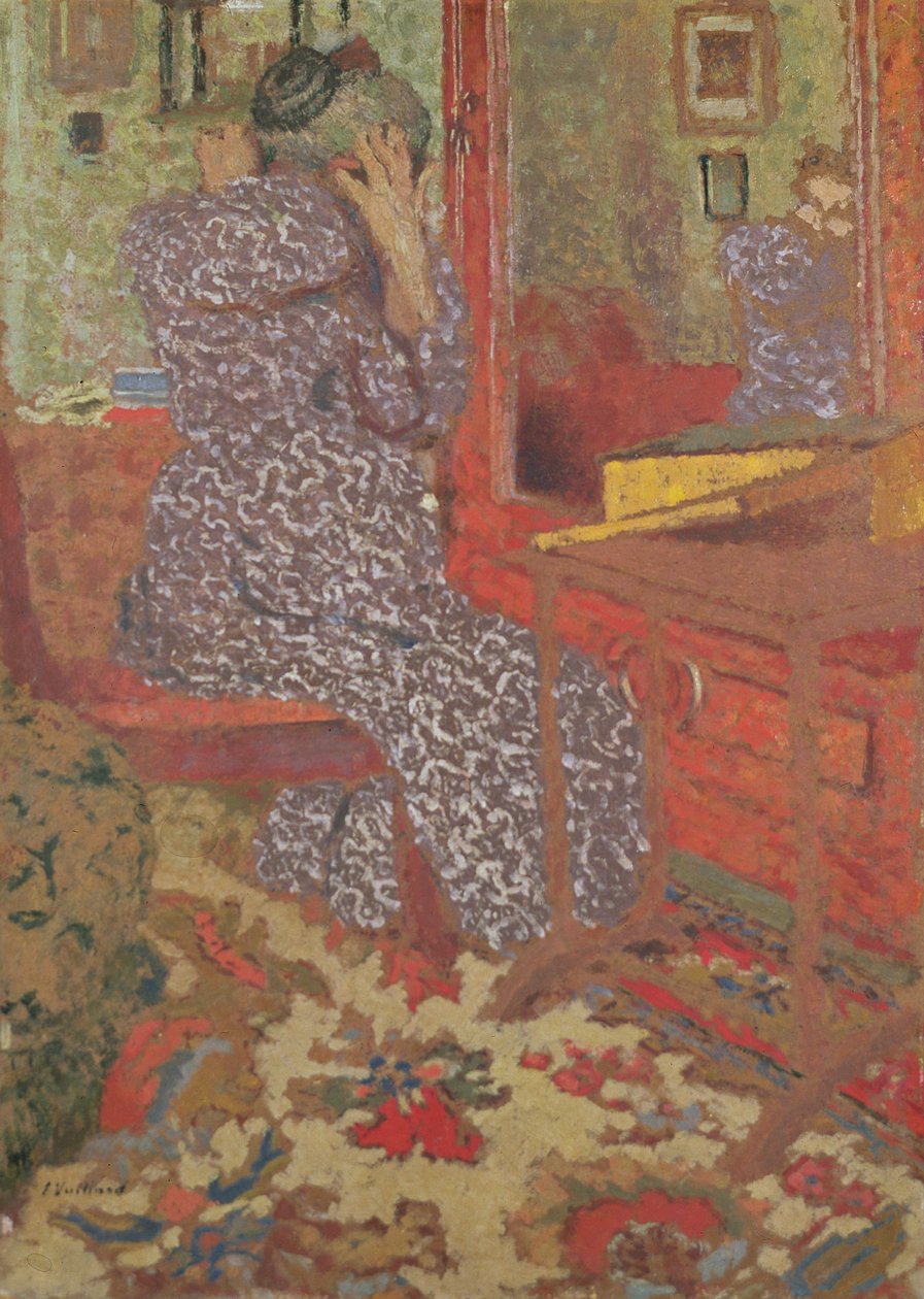 Madame Vuillard si upravuje vlasy, 1900 (deska) od Edouard Vuillard