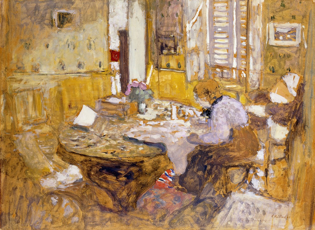 Madame Vuillard Čtení v jídelně, rue Truffaut; Madame Vuillardová čte v pokoji? Eating, rue Truffant, 1903 od Edouard Vuillard