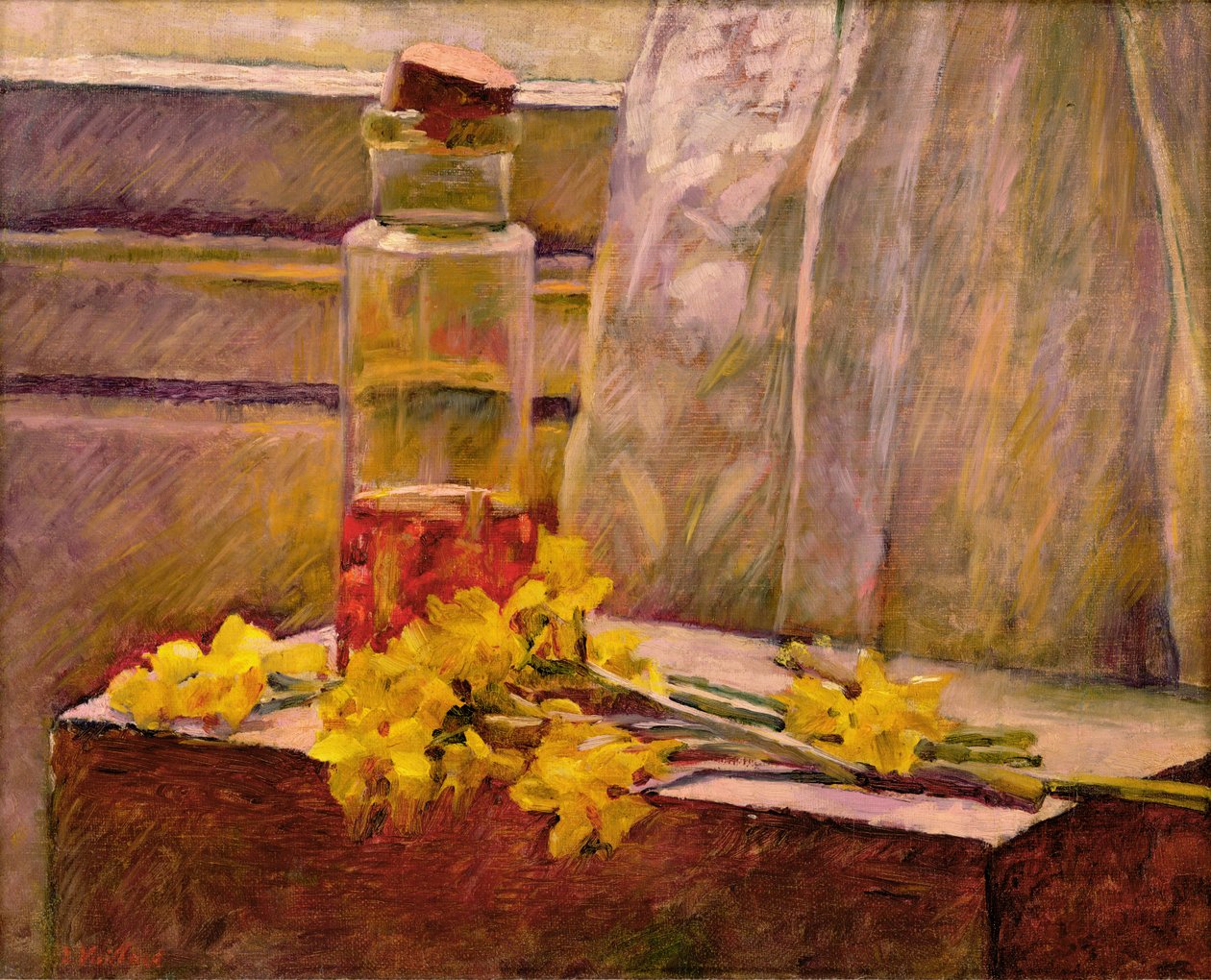 Zátiší květin se sklenicí na stole od Edouard Vuillard