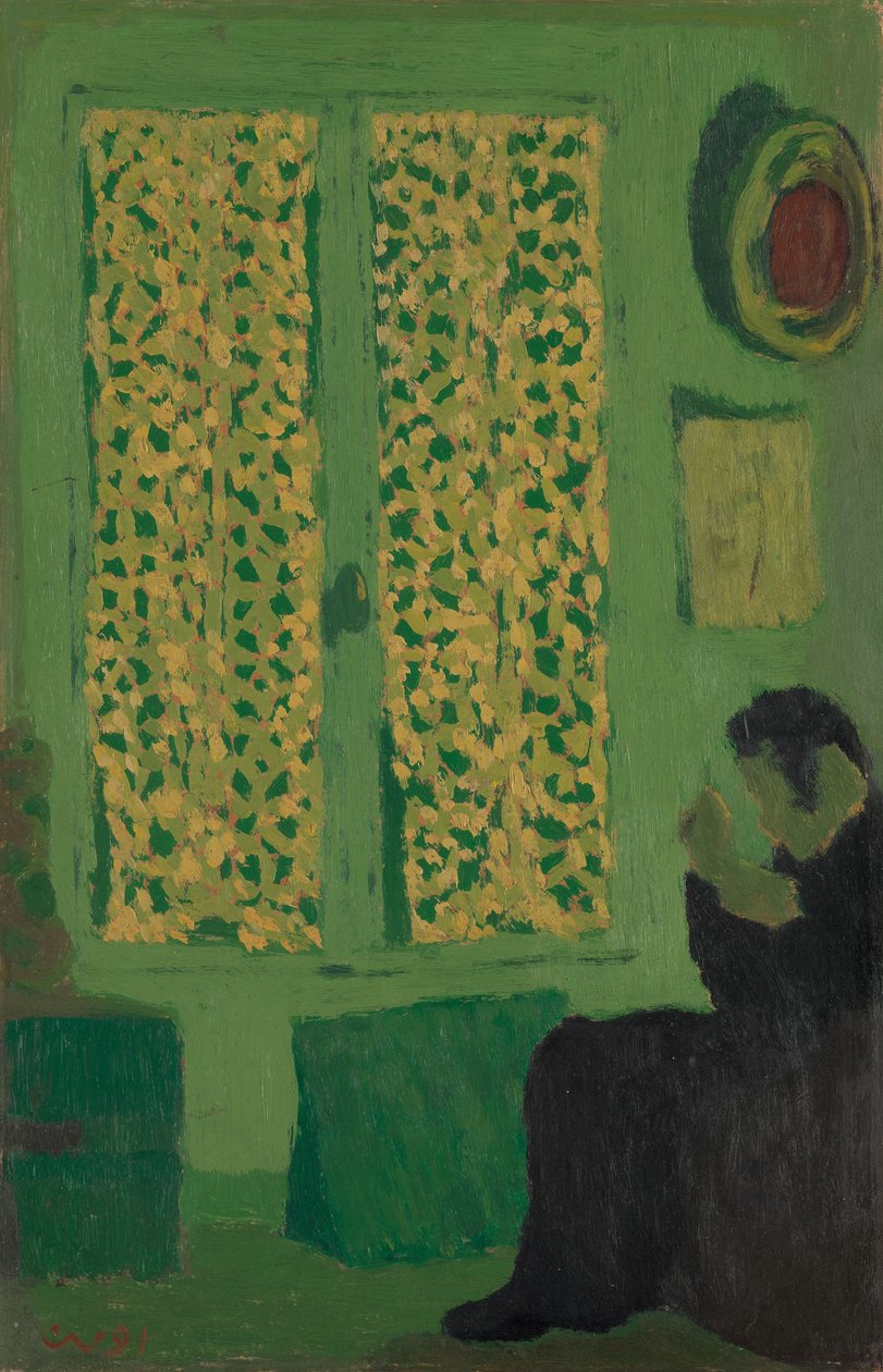 The Green Interior, 1891 (olej na kartonu, upevněno na dřevě v kolébce) od Edouard Vuillard