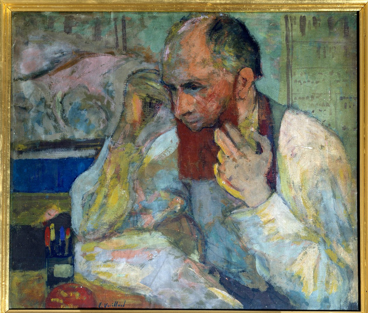 Komik Aurelien Lugne Poe (Lugne-Poe) (1869-1940) make-up, Paříž 20. století, komedie z Champs Elysees (olej na plátně) od Edouard Vuillard