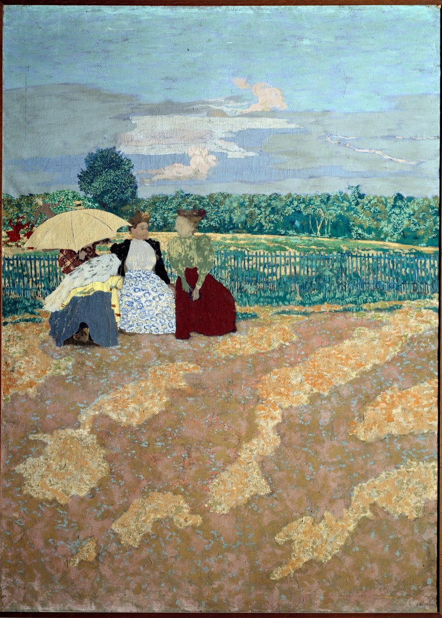 Veřejné zahrady: Rozhovor (uprostřed) (detail triptychu) od Edouard Vuillard
