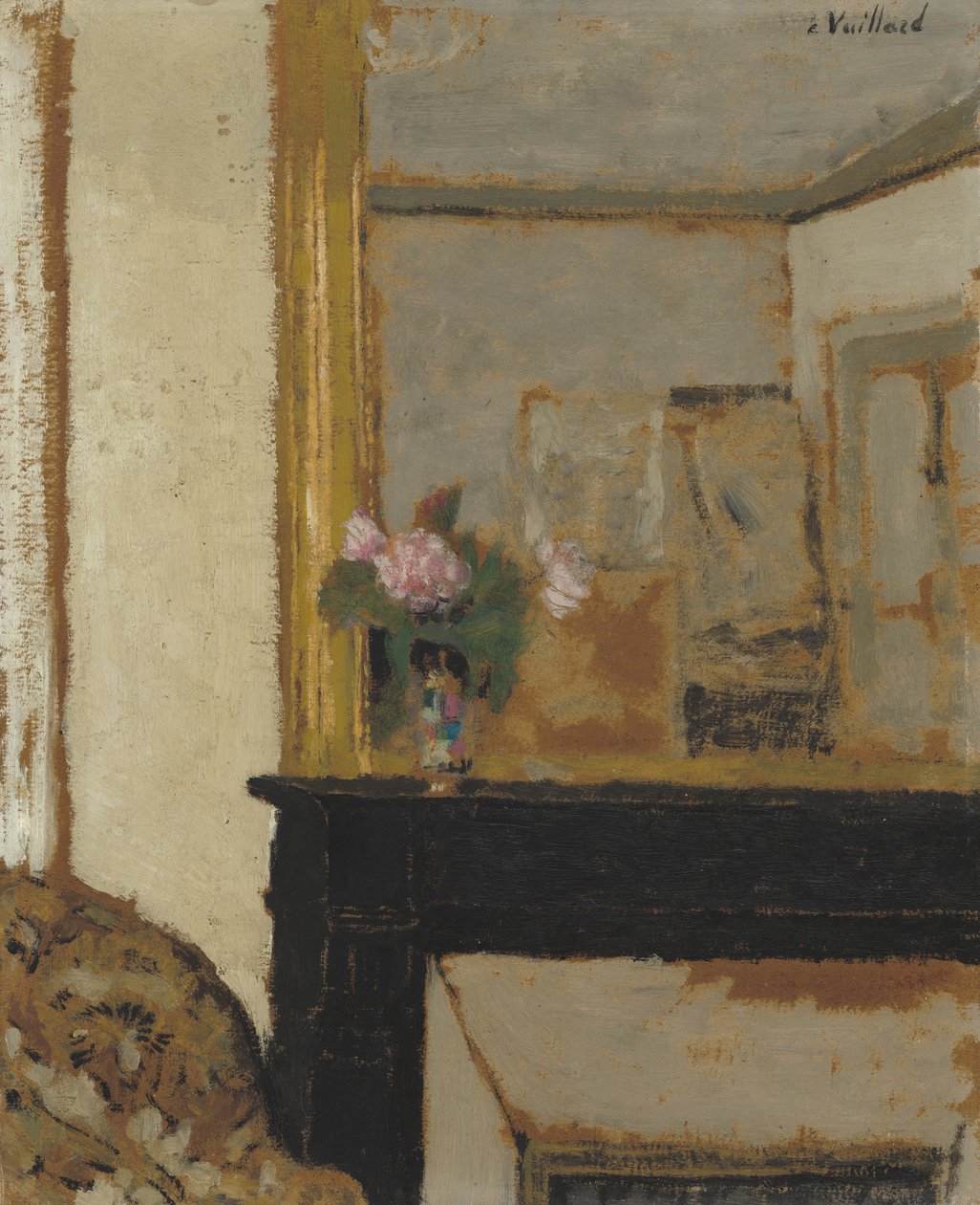 Váza s květinami na krbové římse, cca 1900 (olej na kartonu) od Edouard Vuillard