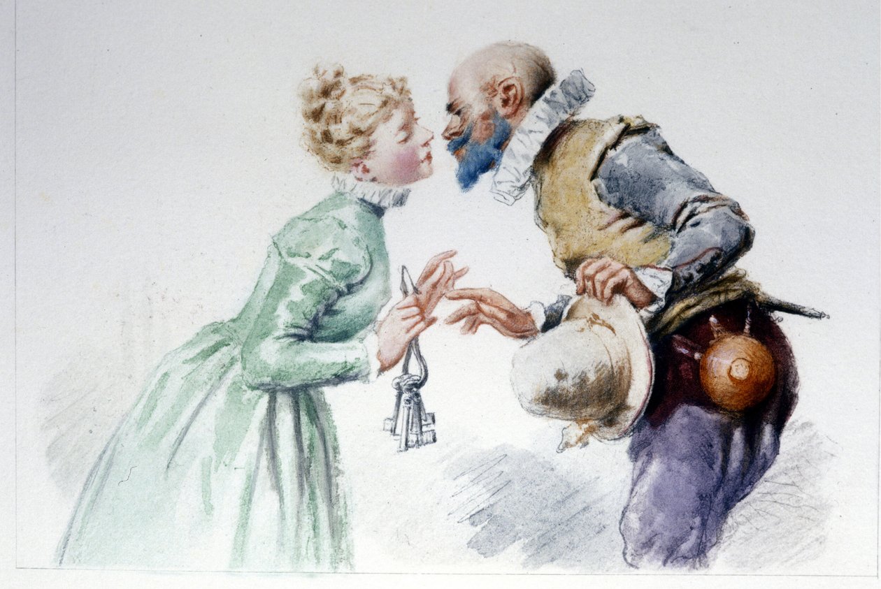 Modrý vous a jeho sedm manželek. Ilustrace Edouard de Beaumont od Edouard de (after) Beaumont