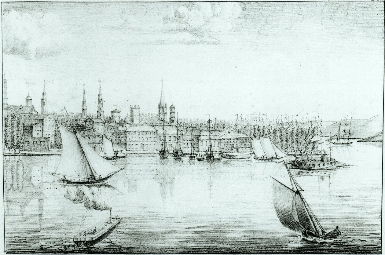 New York ze západu, ze „Sbírka map a pohledů na plavbu v Americe v Itálii na Sicílii a v Egyptě“ od de Montule, 1821 od Edouard de Montule