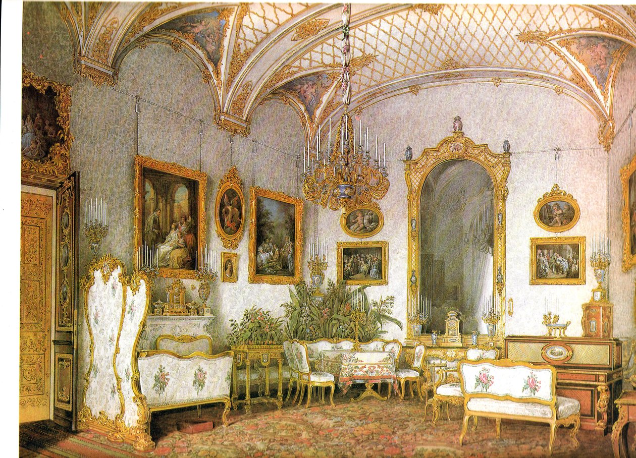 Interiéry Zimního paláce. Bílá salonek v severozápadním Risolitu (apartmá Alexandra Fedorovna) od Eduard Hau