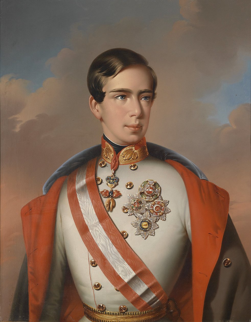 Císař František Josef I. Rakouský v uniformě polního maršála s medailemi od Eduard Klieber