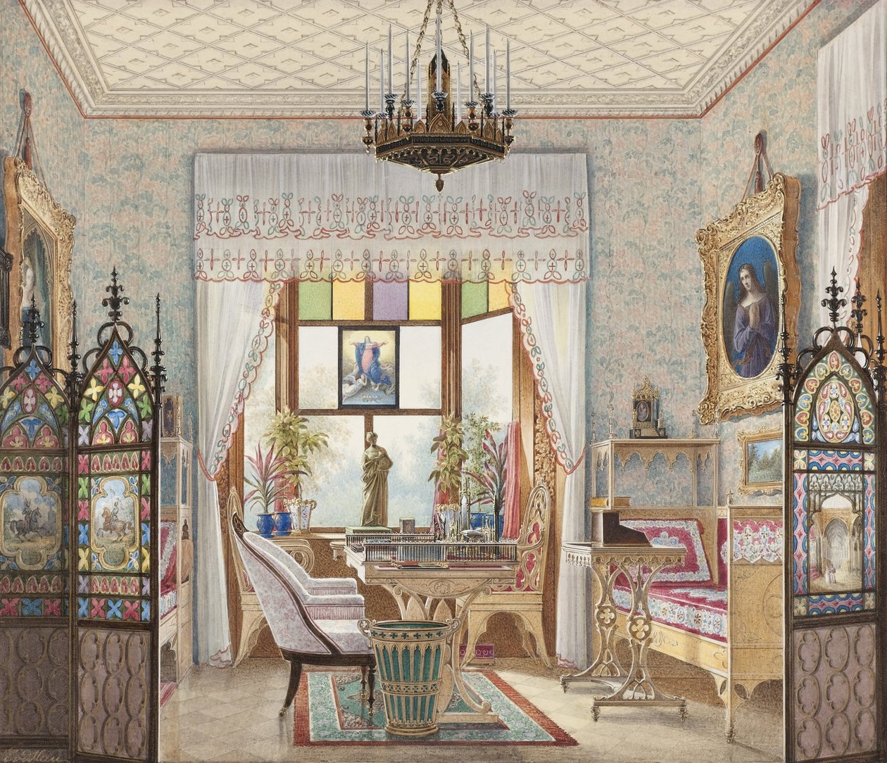 Obývací pokoj císařovny Alexandry Feodorovny, Cottage Palace, Petrohrad, Rusko od Eduard Hau