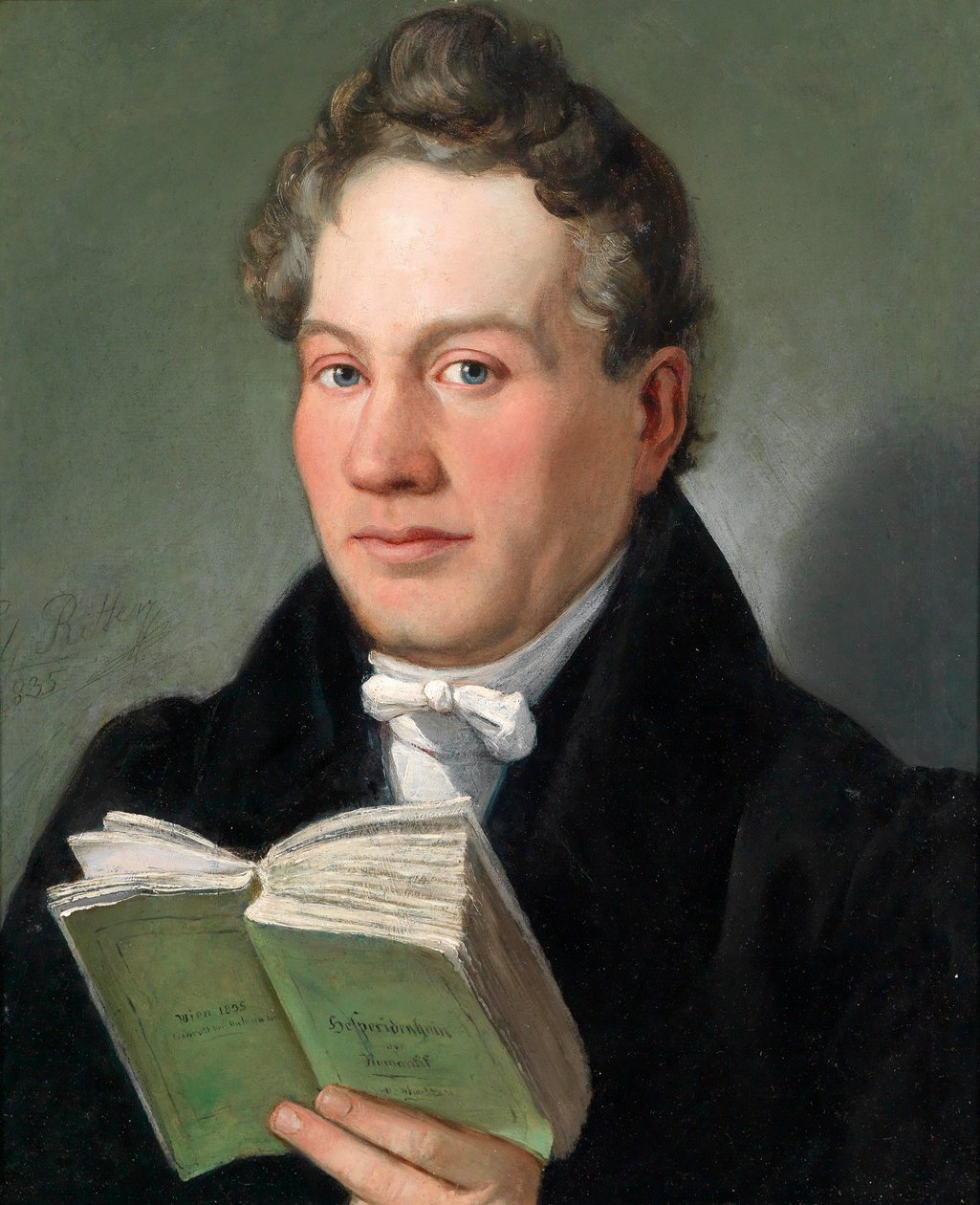 Portrét vídeňského spisovatele Christopha Kuffnera (1777–1846) s jeho knihou Hesperidenhain der Romantik od Eduard Ritter